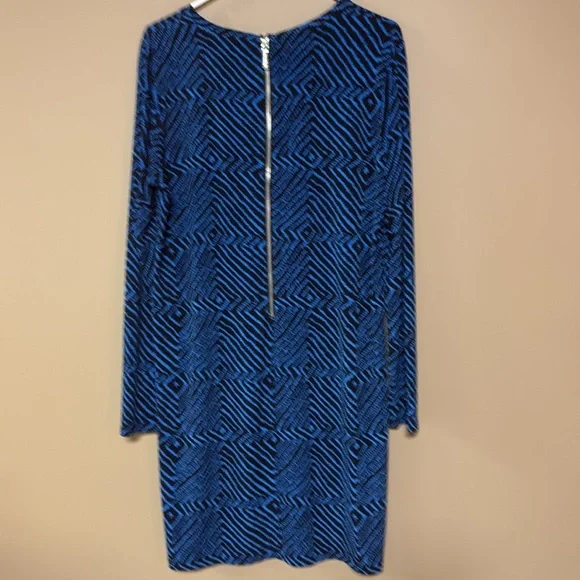 Michael Kors Blue Black Long Sleeve Sheath Dress Womans XL, great condition. - Picture 2 of 6